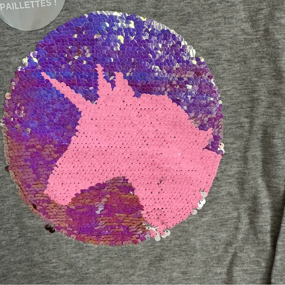 Gap Kids Gray Long Sleeve Flip Sequin Unicorn Crewneck Cotton Shirt Sz L 10 NWT